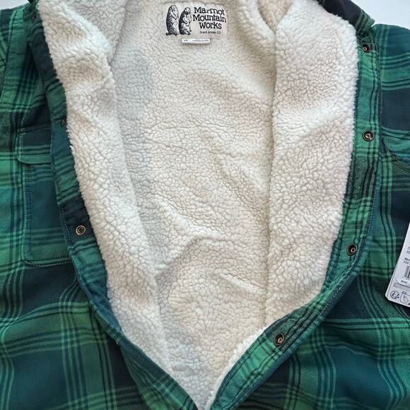 Marmot NWT men's Ridgefield green  plaid sherpa lined shirt jacket size L - Picture 7 of 13